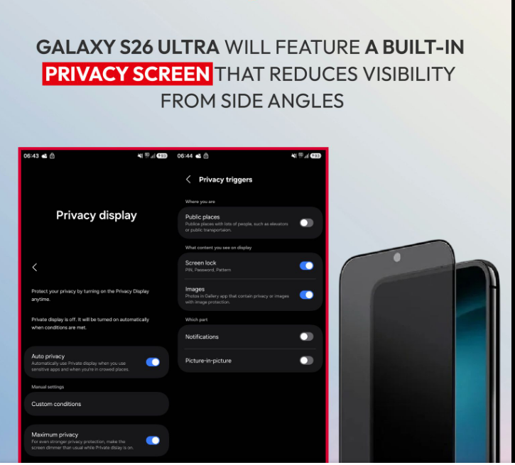 SAMSUNG GALXY S26 ULTRA PRIVACY SETTINGS